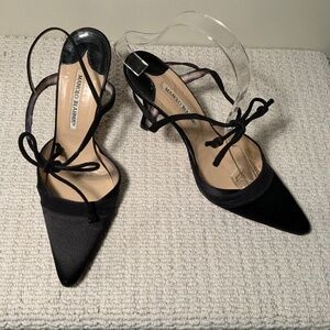 Manolo Blahnik Black Satin Pump